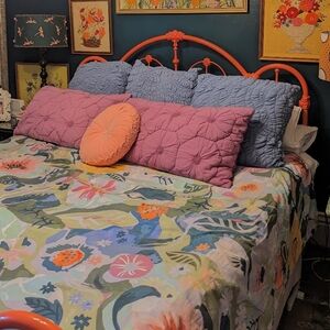 Anthropologie Maeve King Duvet Margerite Floral 3 Blu Euro And 2 Purp King Sham